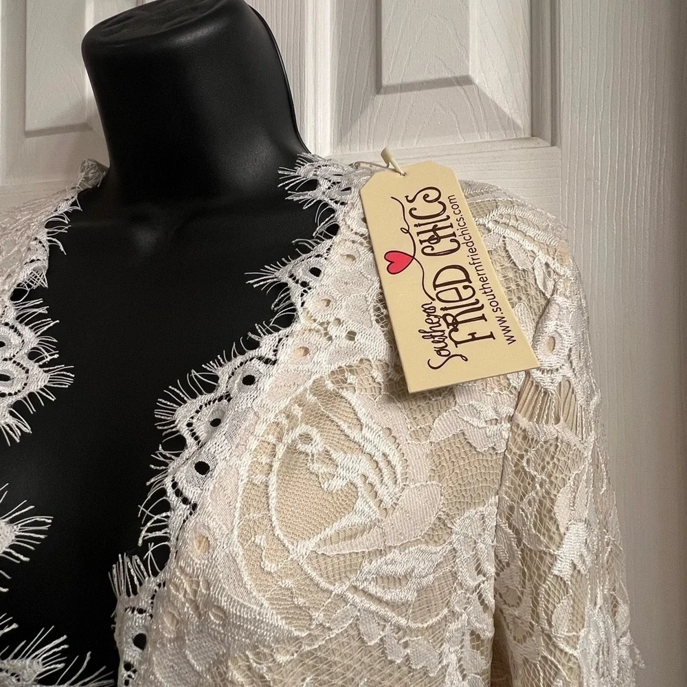 Southern Fried Chic Wedding Style Boho Lace Long Sleeve Dress in Cream Sz XS NWT - Picture 4 of 5